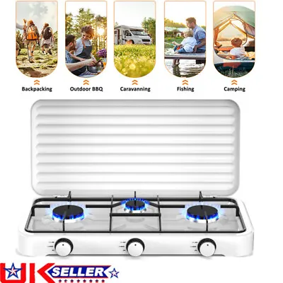 3 Burner Portable Gas Stove LPG Cooktop Desktop Cooker Outdoor Camping Caravan • £34.97