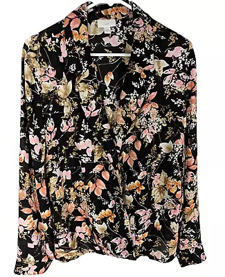 J. JILL Blouse Top Size XL Semi Sheer Floral Wrap Spring Summer Womens • $19.76