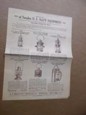 1924 E.J. Willis Co. Catalog Of U.S. Navy Surplus Equipment Lamps Lighting More • $26.95