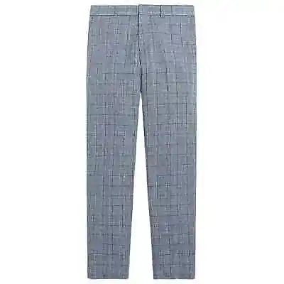 J. Crew Slim Thompson Suit Pant In Glen Plaid Linen 38x32 Blue NWT • $63