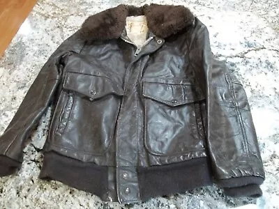 VTG Excelled Leather Jacket Size 36 Brown Leather Flight Bomber Sherpa Fur Lined • $75