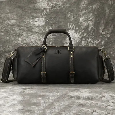 Vintage Unisex New Genuine Black Leather Duffel Travel Overnight Weekend Gym Bag • $99.99