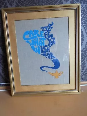 £40 • Buy Lovely Framed Finished Cross Stitch 'be Careful What You Wish For' Genie & Lamp