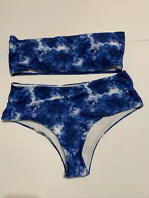 $14 • Buy Zaful Bikini Set Women's Sz Large Ribbed String 2Pc Powder Blue Open Back