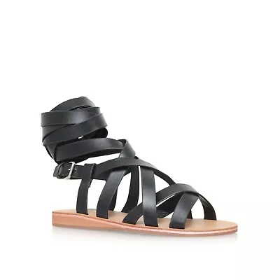 London Rebel Gladiator Wrap/ankle Strap Sandal's Black Size UK 7 EU 40 NH11 92 • £12