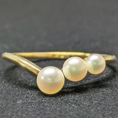 796 Mikimoto 3P Akoya Pearl Ring 18k Yellow Gold Made In Japan Size Us5.5 • £257.12