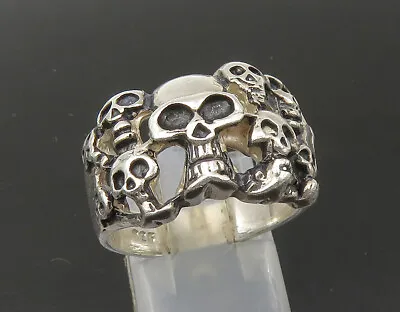 925 Sterling Silver - Vintage Skeleton Heads Shiny Biker Ring Sz 8.5 - RG22494 • $83.85