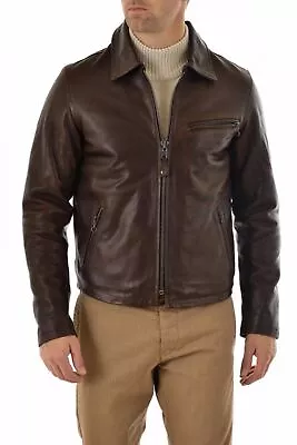 New Leather Jacket Mens Biker Motorcycle Real Leather Coat Slim Fit Brown #1292 • $118