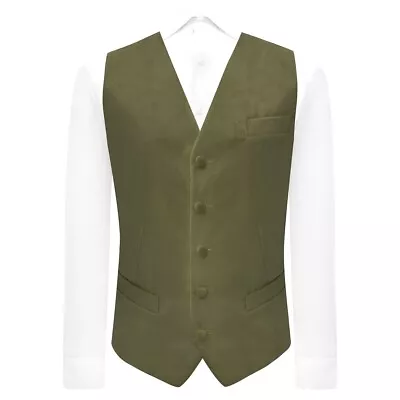 Luxury Olive Green Textured Velvet Waistcoat • £29.99