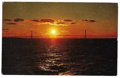 Sunset Over Mackinac Straits Bridge Michigan - Postcard • $2.25