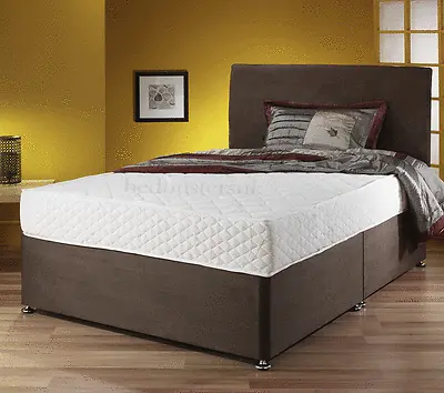 Leather/suede Divan Bed Set + Sprung Memory Mattress + Headboard 3ft 4ft 4ft6 • £229.99