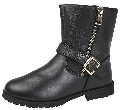 £9.95 • Buy BMS Buckle My Shoe Girls Mid Calf Black Boots Faux Leather School Shoes Size 