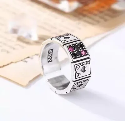 Punk Design Women Men Poker Ace Ring Of Spades Poker Casino Card Ring Hand Gifts • £6.89