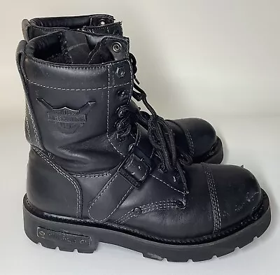 Harley Davidson Mens Lace Up Zip Motorcycle Black Boots Size 8 • $45.99