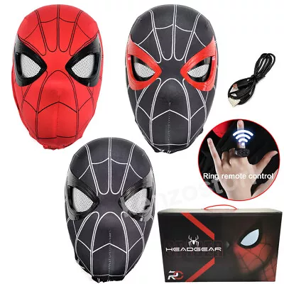 Spider-Man Mask Ring Remote Control Blinking Eyes Helmet Wearable Cosplay Props • $49.99
