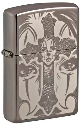 New Zippo Lighter Day Of The Dead Skull Cross Design Tattoo Theme Black Ice® • £42.40