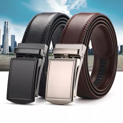 Mens Real Leather Belt Automatic Steel Buckle Detachable Waistband Strap UK • £8.99