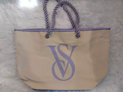 Victoria's Secret Lavender Accent Logo Canvas Tote Book Bag With Rope Handle • $29.99