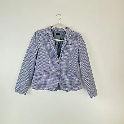 J Crew Womens Size Small Blazer Coat Jacket 2 Button Checkered Blue White • $17.99