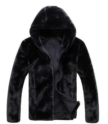 Mens Faux Fur Jacket Hoody Winter Warm Fur Coat Short Jacket Outwear Hooded 3XL • $55.89