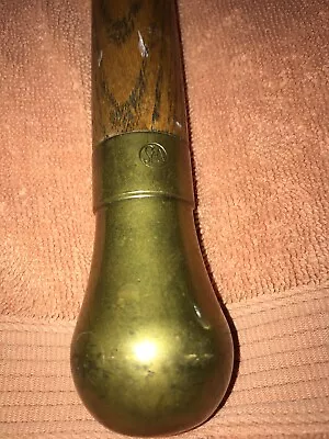 Antique Vintage WS Heavy SOLID BRASS Top Handle CANE Oak Walking Stick 35 3/4+  • $89