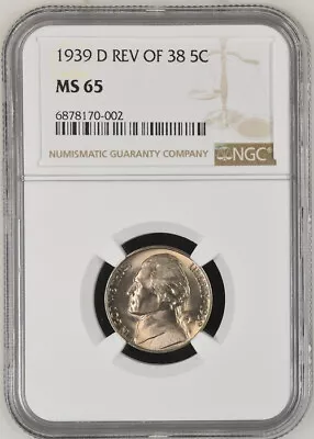 1939-D Rev Of 38 Jefferson Nickel Graded By NGC MS65 • $69.99