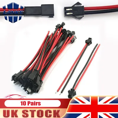 10 Pairs JST Plug Connector Wires 2 Pin Male Female For LED Light Lamp Strip UK • £6.88