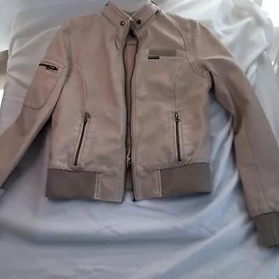 Members Only Faux Leatherpale Dusty Pink Jacket Size S With Tan Knit Bands • $20