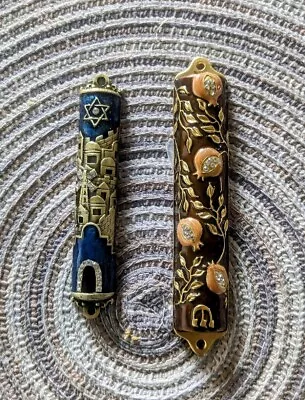 Set Of 2 Metal Mezuzah Hand Made Israeli Style 4  And 5  • $27.18