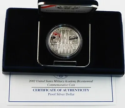 2002 West Point Military Academy PROOF 90% Silver Dollar US Mint Coin Box + COA • $45.99