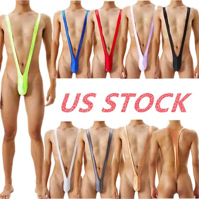 US Men's Shiny One Piece Mankini Swimsuit Thongs V Sling Sexy Underwear Jumpsuit • $6.57