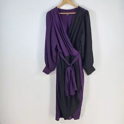 City Chic Dress Womens Plus Size M Fit Flare Midi Purple Black Belt 080633 • $36.95