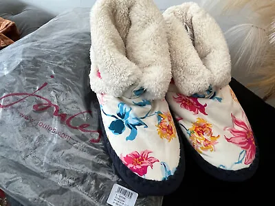 £10 • Buy Joules Ladies Cream Floral Teddy Bear Fur Slipper Boots Size 5-6
