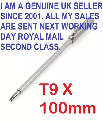 1/4  Hex Shank 100mm Long T9 Magnetic Torx Security Screwdriver Bit • £3.55