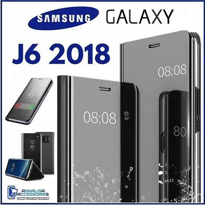 For SAMSUNG GALAXY J6 2018 CLEAR VIEW FLIP CASE SMART BOOK MIRROR LUXURY COVER • $15.29