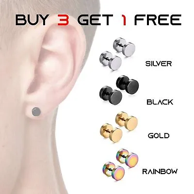 1 Pair Screw Stud Earrings Steel Cheater Fake Gauges Ear Plugs For Men Women UK • £1.90