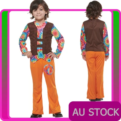 $22.72 • Buy Boys Hippie Hippy Costume Kids Child 60s 70s Retro Go Go Groovy Book Week Peace