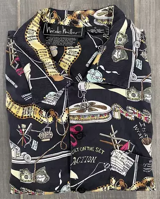 NICOLE MILLER 1992 Silk Shirt VTG Rare Limited Cinema Movies All Over Print • $149