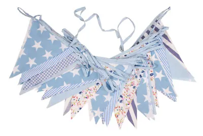 Cotton Bunting Blue Floral 20ft Or 40ft Wedding Banner Stripes Spotty Party  • £11.50