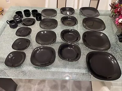 RARE Discontinued Mikasa Black Plus Black CW 700 Set Of 23 Plates Bowls Dish Cup • $100