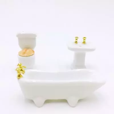 1/24 Dollhouse Miniature Bathroom Furniture Set  Bathtub Toilet White • $11.34