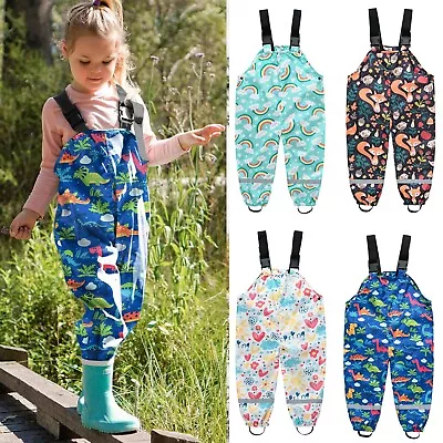 £6.89 • Buy Lovely Kids Printed Rain Dungarees Waterproof Windproof Rain Trousers Jumpsuit