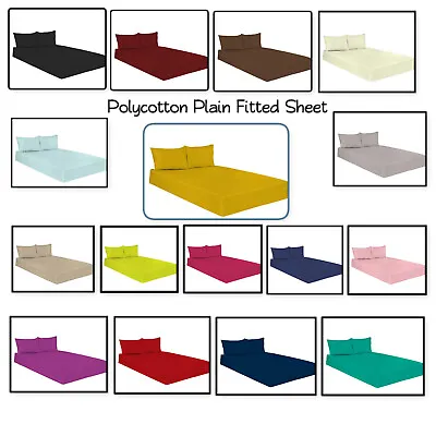 £9.20 • Buy Luxury Poly Cotton Non Iron Plain Dyed Fitted Sheet Percale Quality 16 Colours