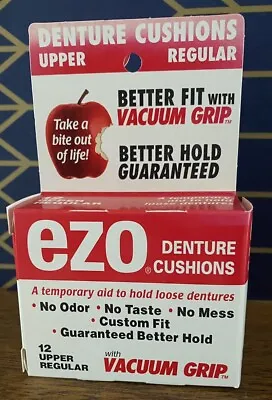 EZO Denture Cushions Box Of 12 Upper Regular Box NOS Vacuum Grip • $255
