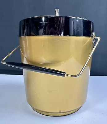 Vintage 1970's Insulated Ice Bucket With Lid Gold And Black MCM Retro • $24.99