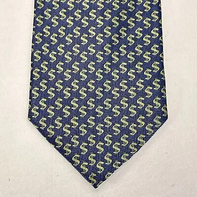 Bolero Money Tie Mens 57 In Silk Blue Green Dollar Sign Wide Finance Banker • $15.95