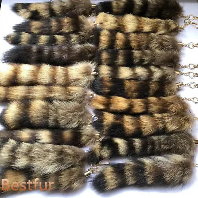 Wholesale 50pcs 10  Real American Raccoon Fur Tail W Keychain Bag Charm Pendant • $21.30