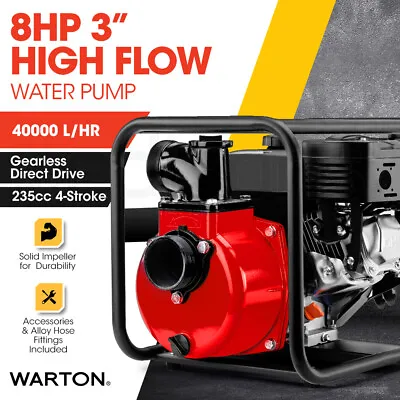 WARTON 8HP 3 Petrol Water Transfer Pump High Flow Irrigation Powered Garden • $316