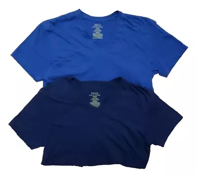 Lot Of 2 Polo Ralph Lauren T-Shirt Med Blue Light & Dark Pony Logo V-Neck Preppy • $21.24