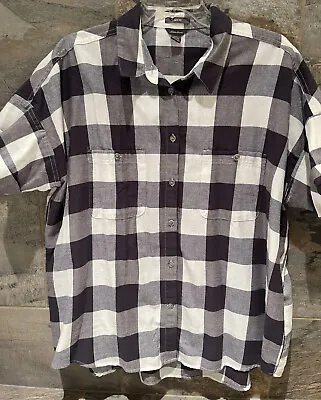 Eddie Bauer TL Tall Large Gray Plaid Lightweight Flannel Short Sleeve Shirt • $6.99